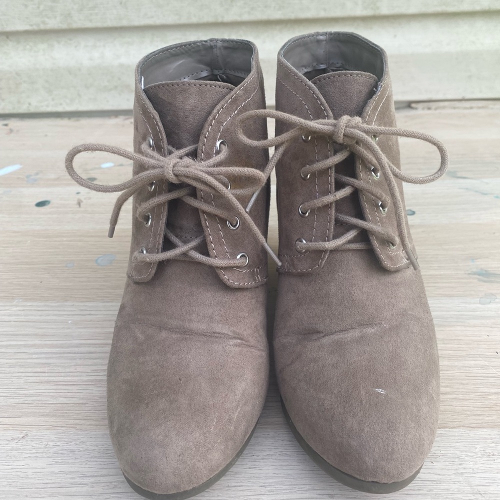Taupe Suede Lace-Up Ankle Boots